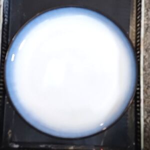 Sango Concepts Eggplant 11” blue white artsy pottery Dinner Plate.